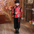 Costume matelassé pour garçon de style chinois avec bord en fourrure de brocart à motif de bon augure