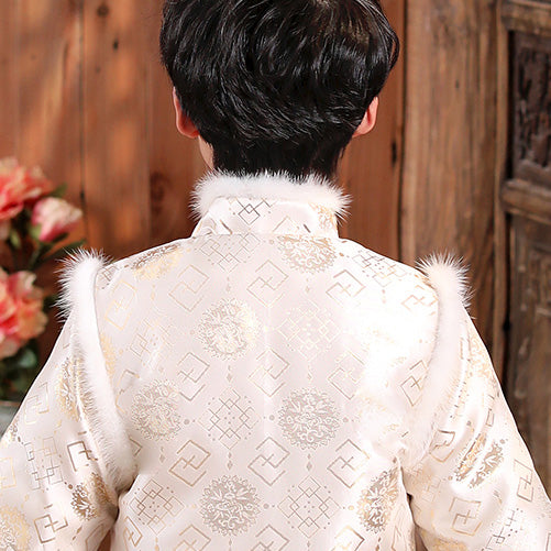 Brocade Fur Collar Chinese Style Boy's Wadded Suit