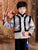 Costume ouaté pour garçon de style chinois avec col en fourrure de brocart motif grues