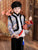 Traje acolchado para niño estilo chino con cuello de piel de brocado con patrón de grúas