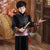 Traje acolchado para niño estilo chino tradicional con cuello de piel de brocado