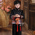 Traje acolchado para niño estilo chino tradicional con cuello de piel de brocado