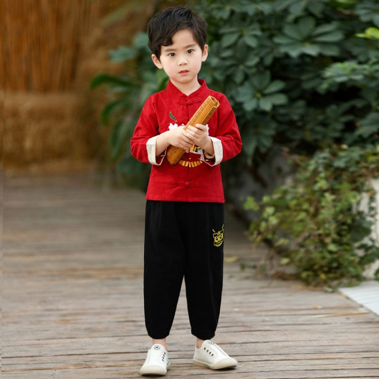 Tiger Head Embroidery Kid's Kung-fu Suit Traditional Chinese Suit