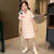 Robe chinoise Cheongsam pour enfants avec motif à carreaux et à carreaux avec bord en dentelle
