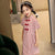 Abito cinese da ragazza con motivo a quadri e motivo a quadri cheongsam con colletto alla coreana