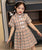 Lapel Collar Cheongsam Top Plaids & Checks Pattern Girl's Chinese Dress