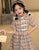 Lapel Collar Cheongsam Top Plaids & Checks Pattern Girl's Chinese Dress