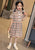 Lapel Collar Cheongsam Top Plaids & Checks Pattern Girl's Chinese Dress