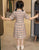 Lapel Collar Cheongsam Top Plaids & Checks Pattern Girl's Chinese Dress
