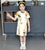 Vestido chino cheongsam para niños con patrón de abanicos chinos
