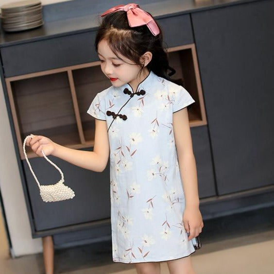 Stretchy Kid's Cheongsam Knee Length Floral Chinese Dress – IDREAMMART