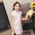 Stretchy Kid's Cheongsam Knee Length Floral Chinese Dress