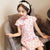 Cap Sleeve Stretchy Kid's Cheongsam Knee Length Floral Chinese Dress