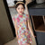 Vestido chino floral hasta la rodilla Cheongsam elástico de manga casquillo para niños
