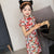 Cap Sleeve Stretchy Kid's Cheongsam Knee Length Floral Chinese Dress