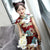 Crane & Dragon Pattern Stretchy Kid's Cheongsam Knee Length Chinese Dress