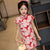 Vestido chino floral hasta la rodilla Cheongsam elástico de manga casquillo para niños