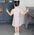 Vestido chino cheongsam a cuadros y cuadros para niños con borde de encaje