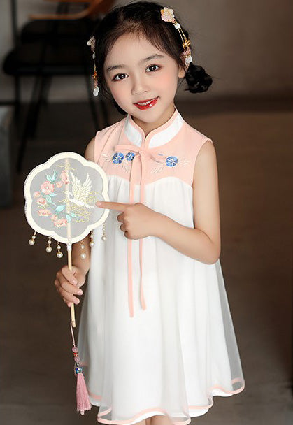 Floral Embroidery Kid's Cheongsam Chiffon Chinese Dress