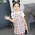 Vestido chino de niña de gasa con patrón de cuadros y cuadros