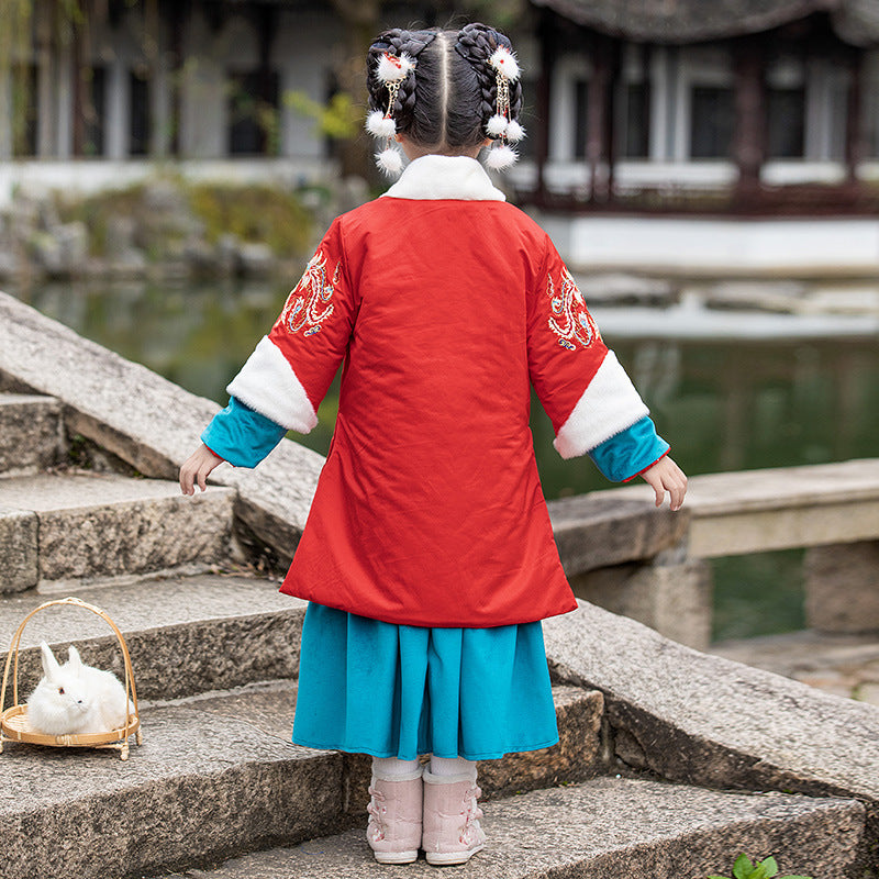 Phoenix Embroidery Girl's Wadded Hanfu Chinese New Year Costume