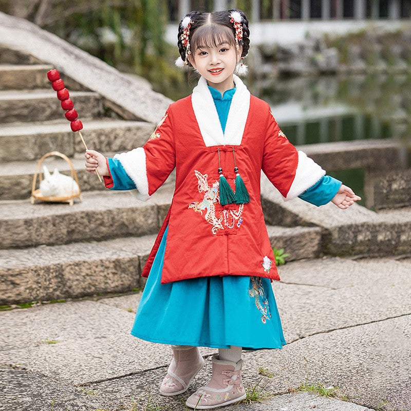 Phoenix Embroidery Girl's Wadded Hanfu Chinese New Year Costume
