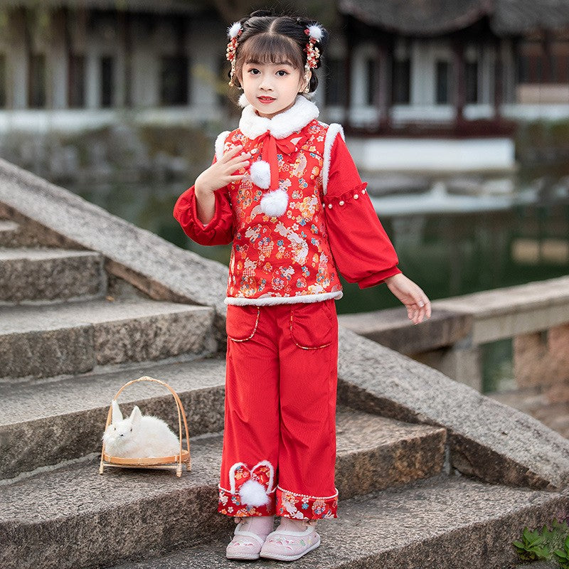 Floral Brocade Wadded  Waistcoat Girl's Traditional Chinese Suit