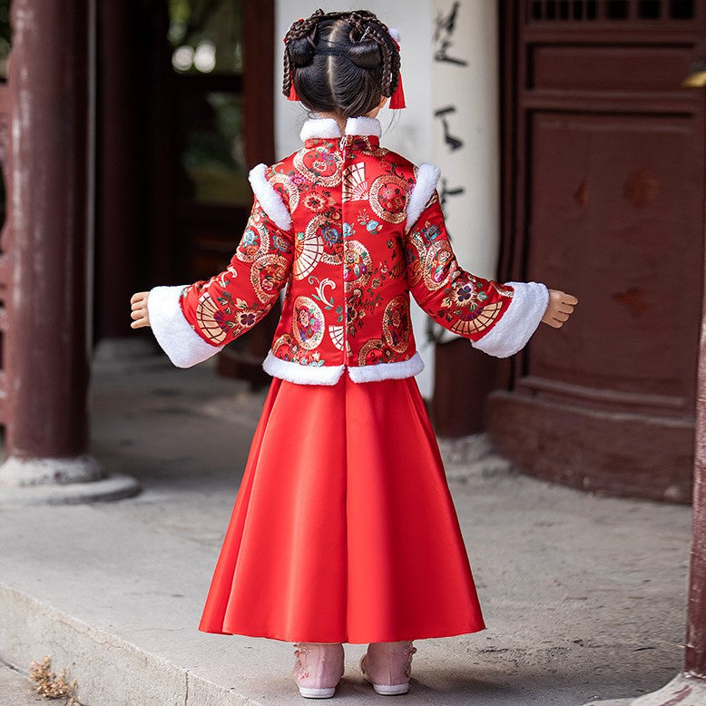 Girl's Wadded Hanfu Traditional Chinese New Year Costume