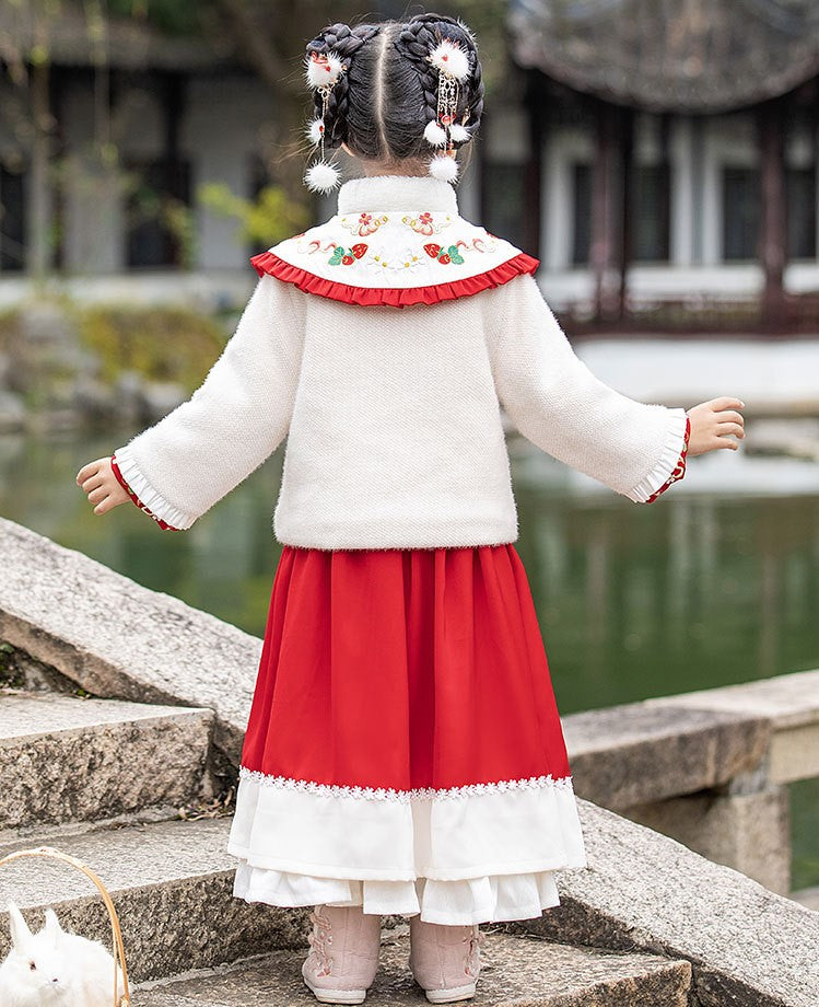 Girl's Woolen Hanfu Suit Traditional Chinese New Year Costume