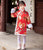 Vestido chino hasta la rodilla de cheongsam para niños con volantes de brocado floral
