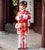 Schmetterlingsmuster Mandarin Kragen Flügelärmeln Cheongsam chinesisches Minikleid für Mädchen