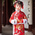Vestido chino hasta la rodilla de cheongsam para niños con volantes de brocado floral