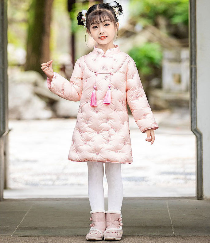 Long Sleeve Wadded Kid's Cheongsam Chinese Dress with Tassels