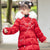 Floral Embroidery Chinese Style Girl's Wadded Coat with Fur Collar