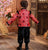 Abito imbottito da bambino in stile tradizionale cinese con bordo in pelliccia di broccato floreale