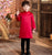 Costume matelassé pour garçon de style chinois traditionnel avec col en fourrure de brocart à motif de grue