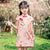 Cap Sleeve Mandarin Collar Cartoon Pattern Kid's Cheongsam Floral Chinese Dress