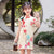 Vestido chino cheongsam para niños con patrón de abanicos orientales