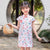 Cap Sleeve Mandarin Collar Litchi Pattern Kid's Cheongsam Chinese Dress