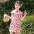 Robe chinoise Cheongsam pour enfants à motif d'éventails orientaux