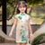 Cap Sleeve Mandarin Collar Lotus Pattern Kid's Cheongsam Chinese Dress