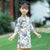 Robe chinoise Cheongsam pour enfants à motif d'éventails orientaux