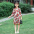 Half Sleeve Crane Pattern Kid's Cheongsam Knee Length Chinese Dress