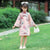 Trumpet Sleeve Floral Suede Kid's Cheongsam Knee Length Chinese Dress