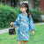 Robe chinoise Cheongsam pour enfants à motif d'éventails orientaux