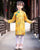 Long Sleeve Floral Brocade Kid's Cheongsam Knee Length Chinese Dress