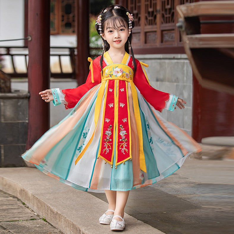 Abito da principessa in costume cinese Han da ragazza con ricamo floreale  con manica a tromba