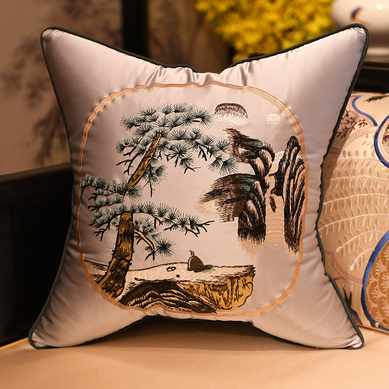 Pine Tree Embroidery Brocade Traditional Chinese Cushion Covers