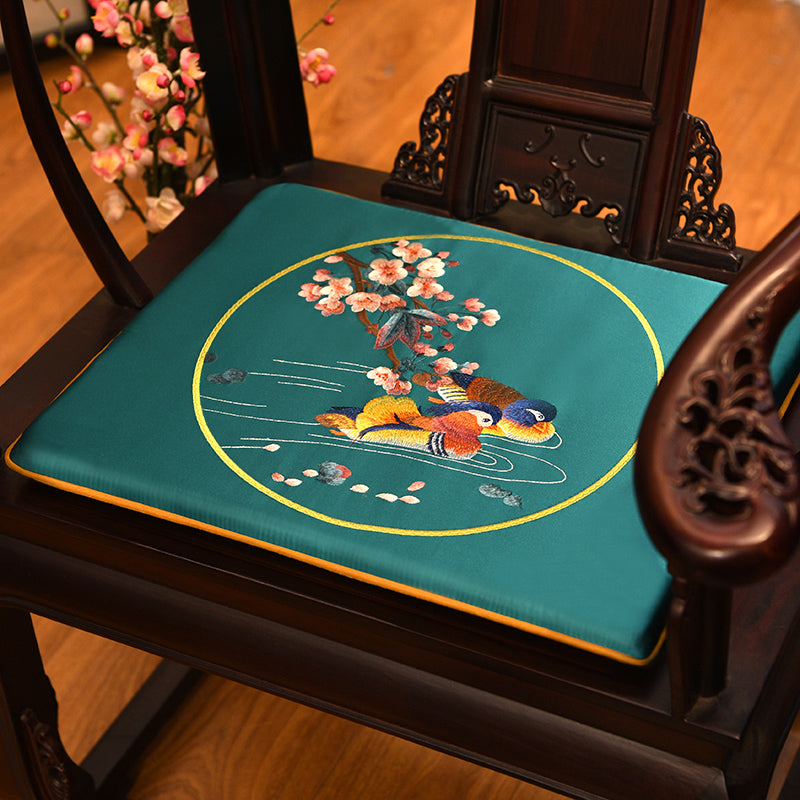 Mandarin Duck Embroidery Brocade Traditional Chinese Seat Cushion