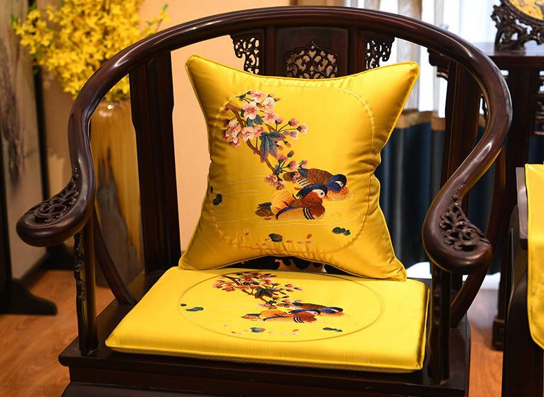 Mandarin Duck Embroidery Brocade Traditional Chinese Seat Cushion